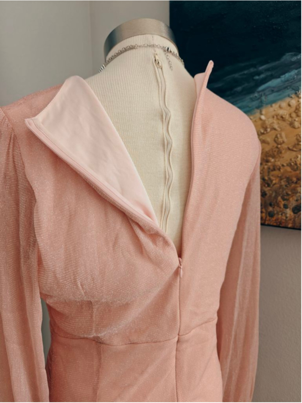 Women's ANANY Pink Long Sleeve Ruched Ruffle Mini Dress - Picture 8 of 10